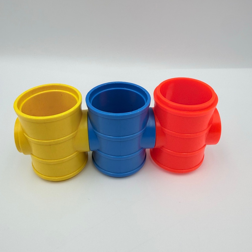 Vintage Primary Color Plastic Building Blocks Interlocking Connector Toy 3pc Set - Picture 2 of 2
